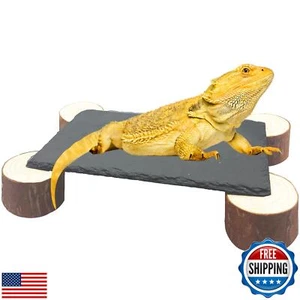 GXSDJ Bearded Dragon Basking Platform with Wooden Pile,Reptiles Hideout Cave, - Picture 1 of 5