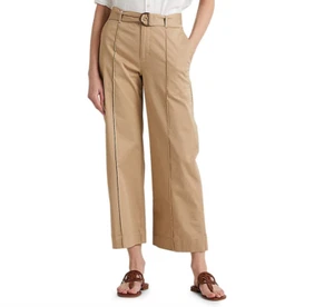 Lauren Ralph Lauren Women Tan Micro-Sanded Belted Wide-Leg Pants Size 4 NWT 145$ - Picture 1 of 5