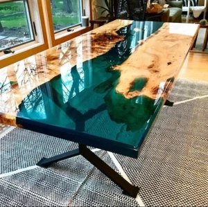 Epoxy Table, Live Edge Natural Wooden Table, Walnut Resin River Dining Table Top - Picture 1 of 7