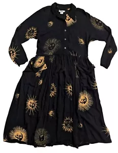We Be Bop schwarz himmlisch astrologisch Gold Sonnengesicht Kleid mit Taschen - Bild 1 von 12