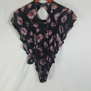 Body Cleo Mujer Grande Negro Top Floral Transparente Cuello Redondo Cerradura Espalda - Imagen 1 de 10