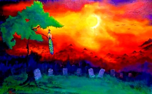 original oil painting peacock and gravestones by Buonagurio - Picture 1 of 5