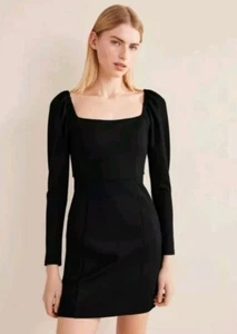 BODEN Square Neck Mini Dress UK 14L Black Puff Shoulder Smart NWT 14 Long  - Picture 1 of 5