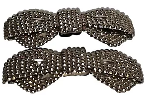 Vintage Rhinestone Bows Matching Pair Of Shoe Clips Ornament Jewelry Pat #326153 - Picture 1 of 9