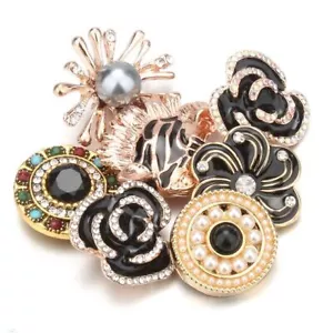 Rhinestone Snap Buttons - 18mm Metal Button Multi Style Silver Color Snaps 10Pcs - Picture 1 of 52