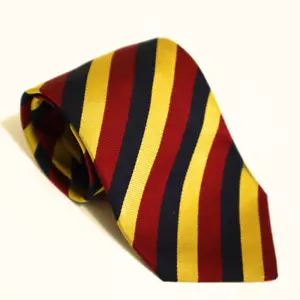 Ben Silver Neck Tie Regimental Striped Red Blue Yellow Pure English Silk 57" - Picture 1 of 8