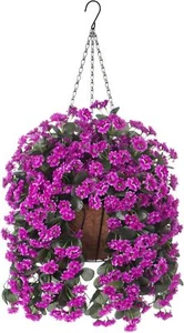 Violet Artificial Daisies Flowers Outdoor Home Garden Patio Decor Hanging Basket - Picture 1 of 6
