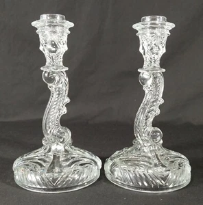 Vintage Indiana Glass Candlesticks Pair No. 303 Clear 8-1/2 Inch - Picture 1 of 12