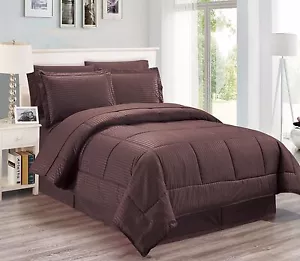 8 Pcs Reversible Wrinkle Free Comforter Set and Sheet Set, Queen & King - Picture 1 of 6