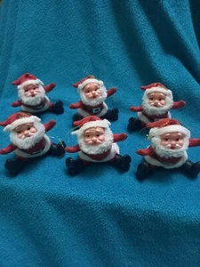 6 Vintage Flocked Santas Pipe Cleaner Beard Christmas Tree Decorations 60s 70s - Picture 1 of 6