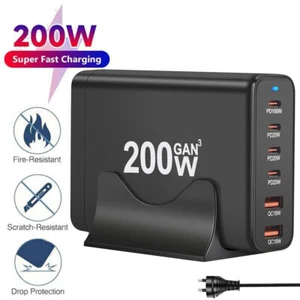 USB C Charging Station GaN 6 Ports Type C Fast Charger 200W For iPhone Android - Picture 1 of 21