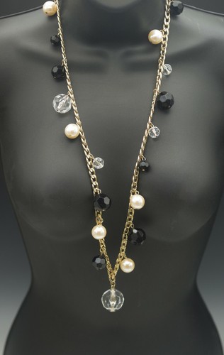 COLLANA GIVENCHY VINTAGE SFERE DI LUCITE PERLE MODERNA 32" CON GOCCIA FIRMATA