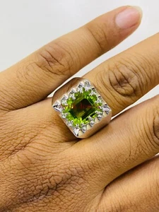 Natural Peridot Gemstone with 925 Sterling Silver Ring for Men's #191 - Picture 1 of 8