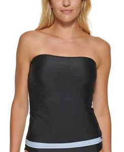 Calvin Klein Women's Side-Shirred Bandeau Tankini Top - M - Black - Picture 1 of 3