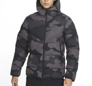 Nike Camouflage Grey Hooded Jacket Insulated Thermal Sportswear Coat Men Size - Picture 1 of 7