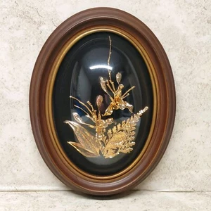 Hawaiian Orchids Dipped In Gold Framed Oval Domed Handcrafted In Maui Hawaii - Picture 1 of 17