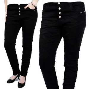 KAROSTAR ★ BASIC JEANS HOSE BOYFRIEND BAGGY STRETCH KNOPF SCHWARZ NEU 38-48 - Bild 1 von 11