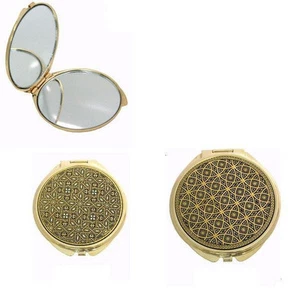 Damascene Gold Compact Mirror Geometric Design by Midas of Toledo Spain 8554 - Picture 1 of 5