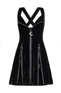 Punk Rave Gothic Velvet Dress Pinafore Corporate Goth Dark Academia Vampire Goth - Picture 1 of 13