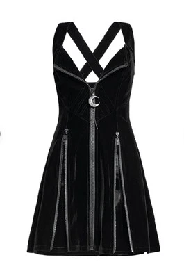Punk Rave Gothic Velvet Dress Pinafore Corporate Goth Dark Academia Vampire Goth - Image 1 of 4