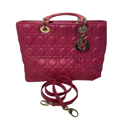 Lady Dior Cannage Lambskin Large Pink Shoulder Handbag Strap Gold hardware - Image 1 of 4