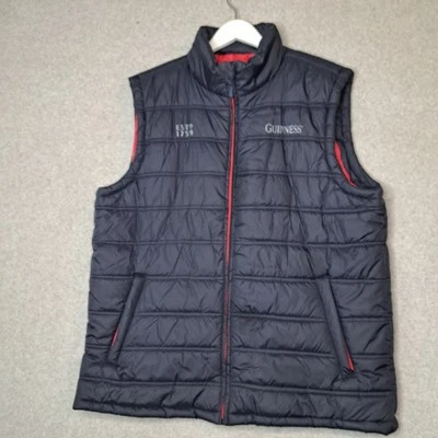 Guinness Mens 2XL Puffer Vest Navy Blue Full Zip Pockets Quilted - Image 1 of 4