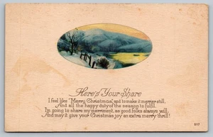 Vintage Christmas Postcard with Winter Lake Scene and Poem - Picture 1 of 2