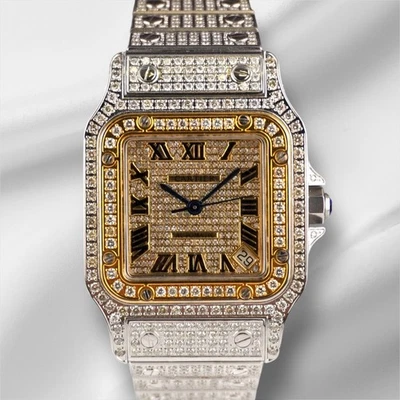 Cartier Santos 32mm Ladies YG Plated Watch Iced 10ct White Diamonds 2823 - Image 1 of 4