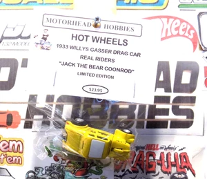 HOT WHEELS 1:64, 1933 WILLYS GASSER DRAG CAR, JACK THE BEAR COONROD, REAL RIDERS - Bild 1 von 4