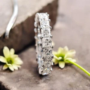 Square Moissanite Eternity Ring 925 Sterling Silver Anniversary Bridal Jewelry - Picture 1 of 3