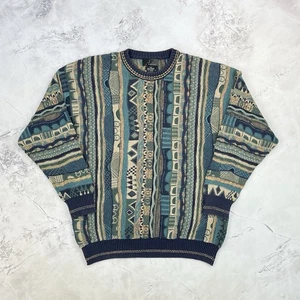 J. Ferrar Green Coogi Style Textured 3D Knit Jumper Size Large L 23” PTP - Picture 1 of 18