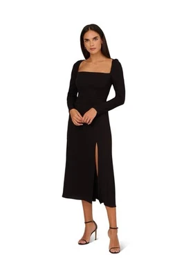 Nuevo Vestido ADRIANNA PAPELL Mujer Talla 8 Negro Midi Cuello Cuadrado Crepé Claro Nuevo con Etiquetas Foto 1 de 4