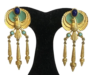 ELIZABETH TAYLOR Avon Egyptian Revival Cleopatra Phoenix Clip Earrings-PRISTINE! - Picture 1 of 6