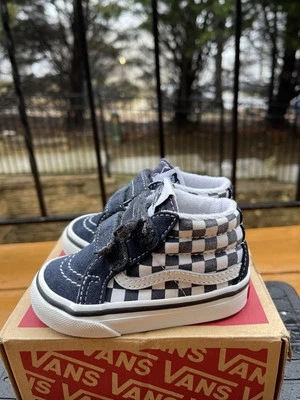 Vans SK8-MID Reedición V Cuadros 2 Correas Niño Pequeño Talla 6 Azul Gamuza Lona Cuadros Foto 1 de 4