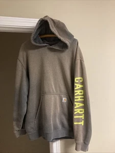 Carhartt Spellout Hoodie Sweatshirt Faded 2XL Charcoal Gray Workwear 104900 CRH - Picture 1 of 5