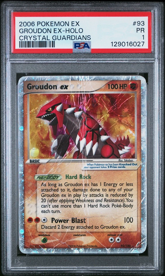 PSA 1 Groudon ex 93/100Crystal Guardians Ultra Rare Pokemon Card - Image 1 of 2