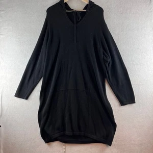 Torrid Hoodie Dress Black Knit Sweater Pullover V Tie Neck Kangaroo Pocket 4X - Picture 1 of 9
