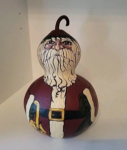Vintage Volkskunst Kürbis bemalt Santa Weihnachten Künstler signiert P Zimmermann detailliert  - Bild 1 von 13