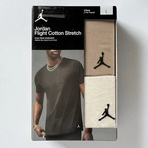 Jordan Flight Cotton Stretch Crew Neck Undershirt 2 Pack Mens Sz Large Tan/Beige - Picture 1 of 7