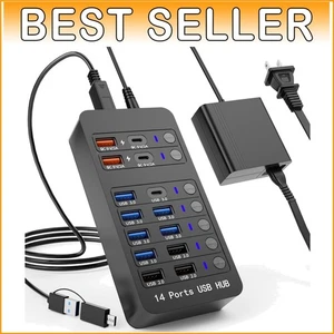 Ultimate 14-Port USB Hub - Fast Data Transfer & Charging for Busy Professionals - Picture 1 of 9