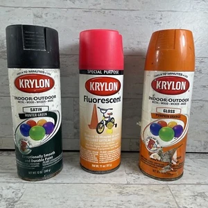 KRYLON Lot Of 3 -HUNTER GREEN, PUMPKIN ORANGE, & FLUORESCENT SPRAY PAINT 75% - Picture 1 of 18