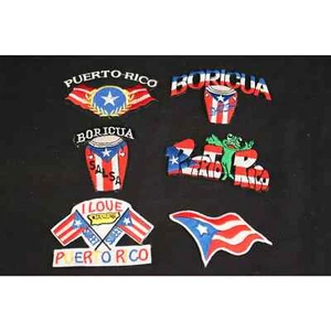 Lot of 6 Puerto Rico Iron-on No Sew Patches Boricua Flags Frog Salsa - Picture 1 of 2