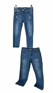 7 For All Mankind Jeans Lot Of 2 Girls Sz 4 5 Denim Adjustable Skinny Ankle Crop - Picture 1 of 12