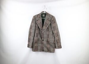 Vtg 70s Streetwear Mens 40L Wool Tweed Sport Coat Suit Jacket Houndstooth Plaid