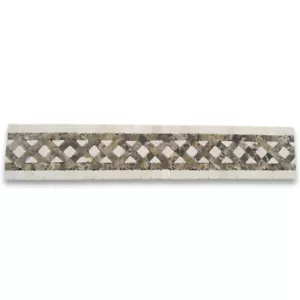 B4659T Marble Mosaic Border Listello Tile Quadra Emperador 2.25x12 Tumbled - Picture 1 of 5