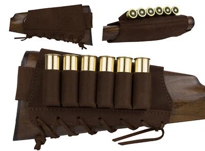 Leather Rifle Shotgun Shell Cartridge Ammo Holder Buttstock Gun Cover Shooting - Image 1 of 4