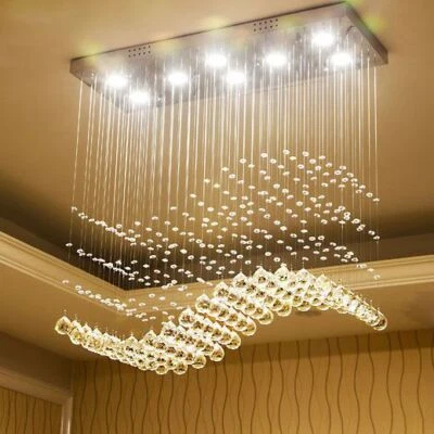 Creative Crystal chandelier wave pendant light dining room ceiling lamp long bar - Image 1 of 4