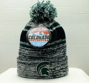 MICHIGAN STATE SPARTANS KNIT BEANIE HAT, CUFFED, MULTICOLOR POM TOP BY ZEPHYR - Picture 1 of 3