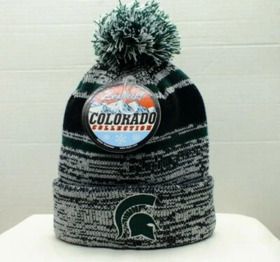 MICHIGAN STATE SPARTANS KNIT BEANIE HAT, CUFFED, MULTICOLOR POM TOP BY ZEPHYR - Image 1 of 3