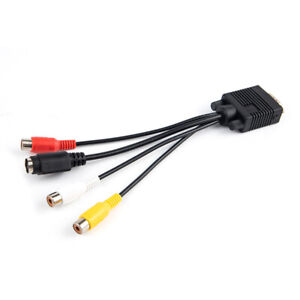 3RCA Converter Cable New VGA to Video TV Out S-Video AV Adapter VGA TO VGA CATDB